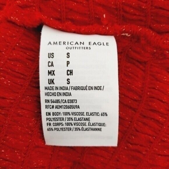 AEO | Smocked Tube Short Dress Red & White Ditsy Floral Mini Ruffle Hem Sz S - Picture 10 of 10